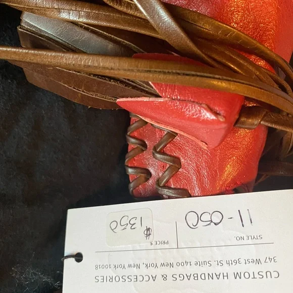 Custom made Anthony Luciano leather red brown hobo bag purse tassels - Picture 7 of 13